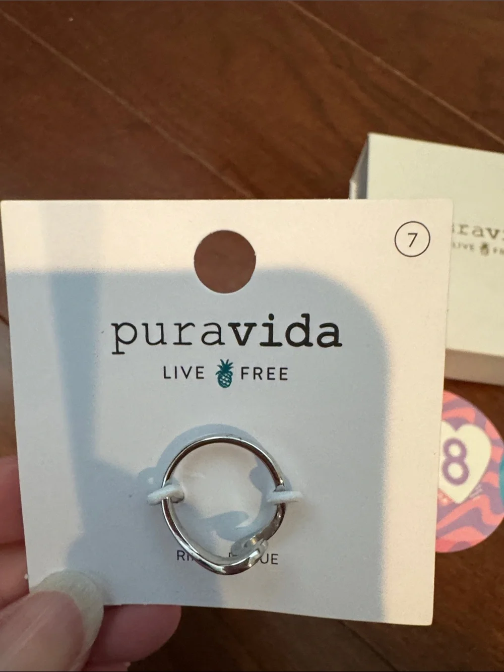 Pura Vida wave ring pastel Ring box & Pink and blue Stickers size 7